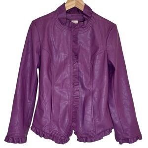 Hot in Hollywood Purple Faux Leather Ruffle Trim Jacket Women's Small